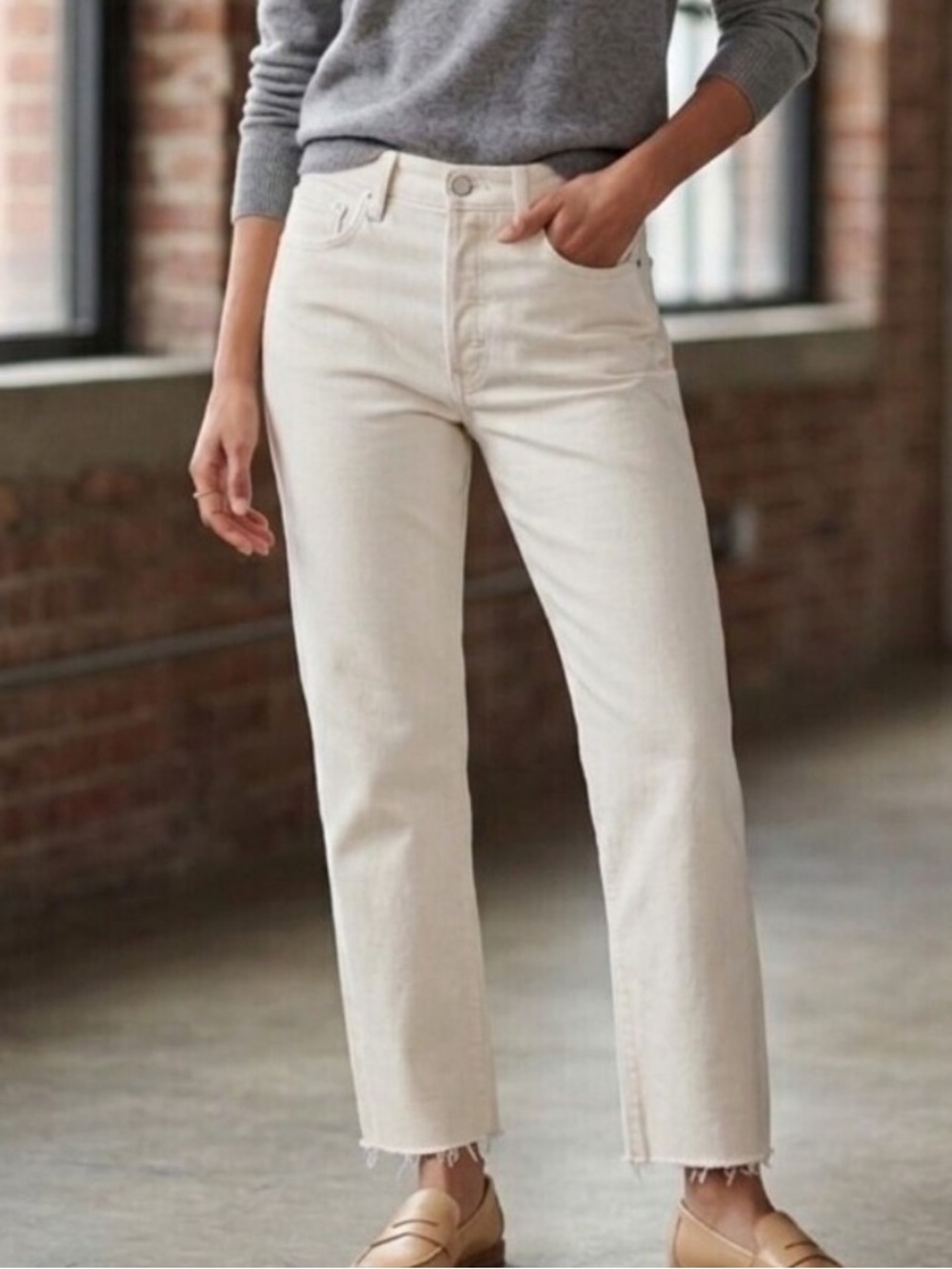 Frank & Eileen Cream Ankle Crop Jeans